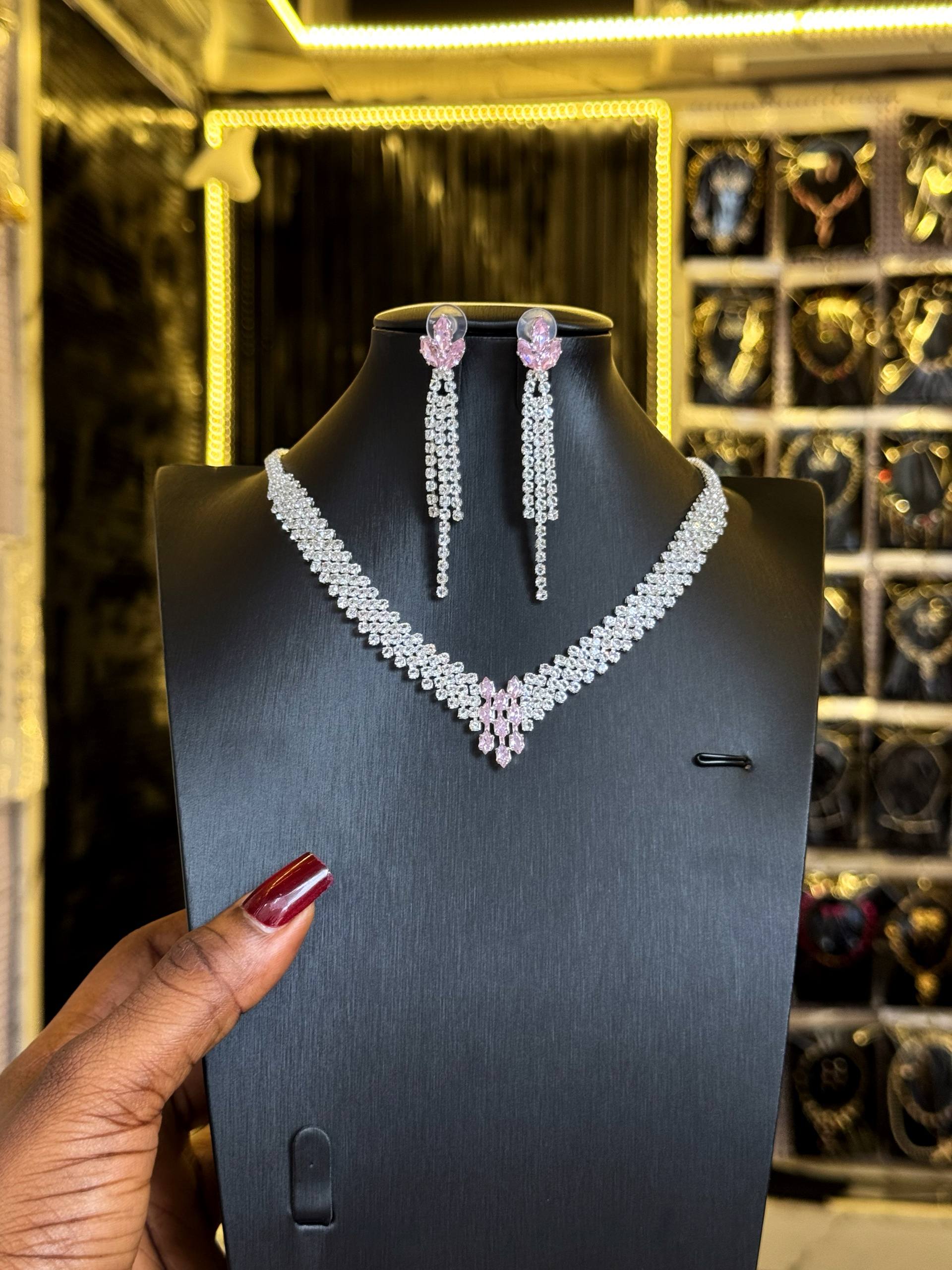 Stunning Pink & White Crystal Jewelry Set