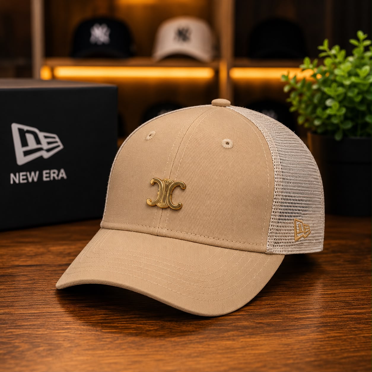 New Era Celine Beige Trucker Cap