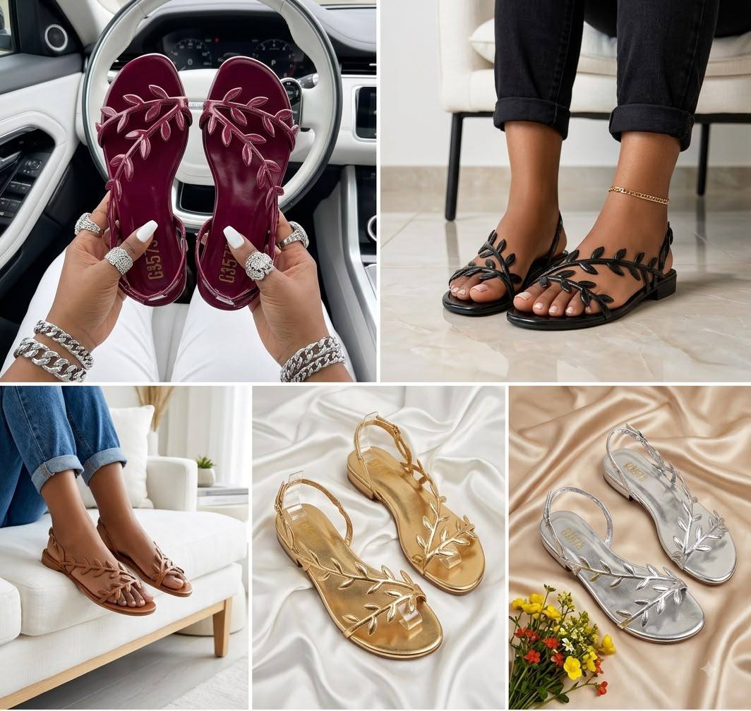 Beautiful Leaf Design Flat Sandals - Multiple Colours — Fashion — for sale in Oyo