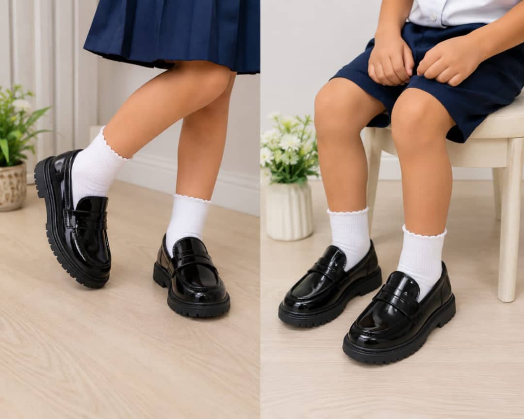 Kids Shiny Black Loafers (Unisex) Size 25-30