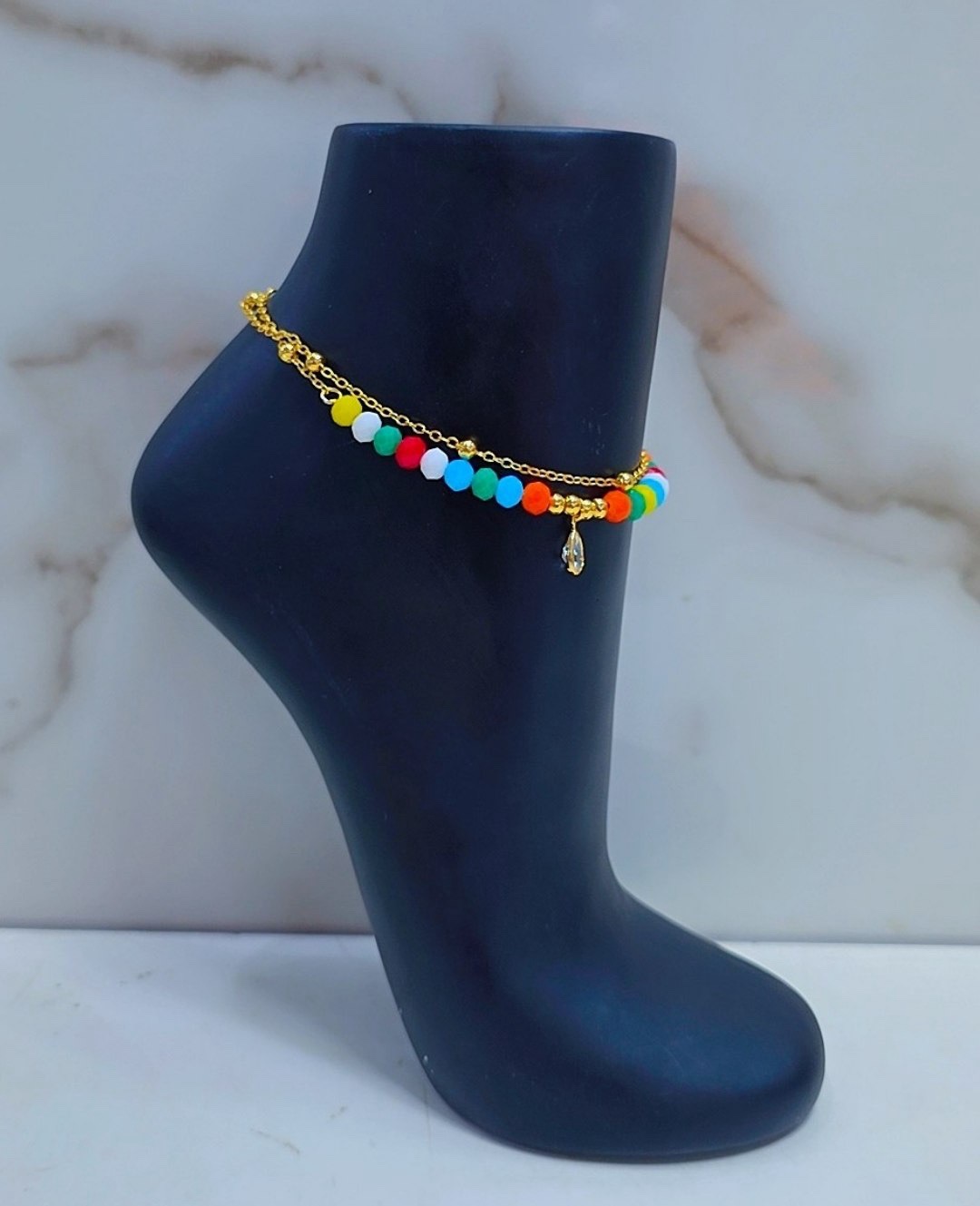 Gold Chain Anklets with Assorted Beads