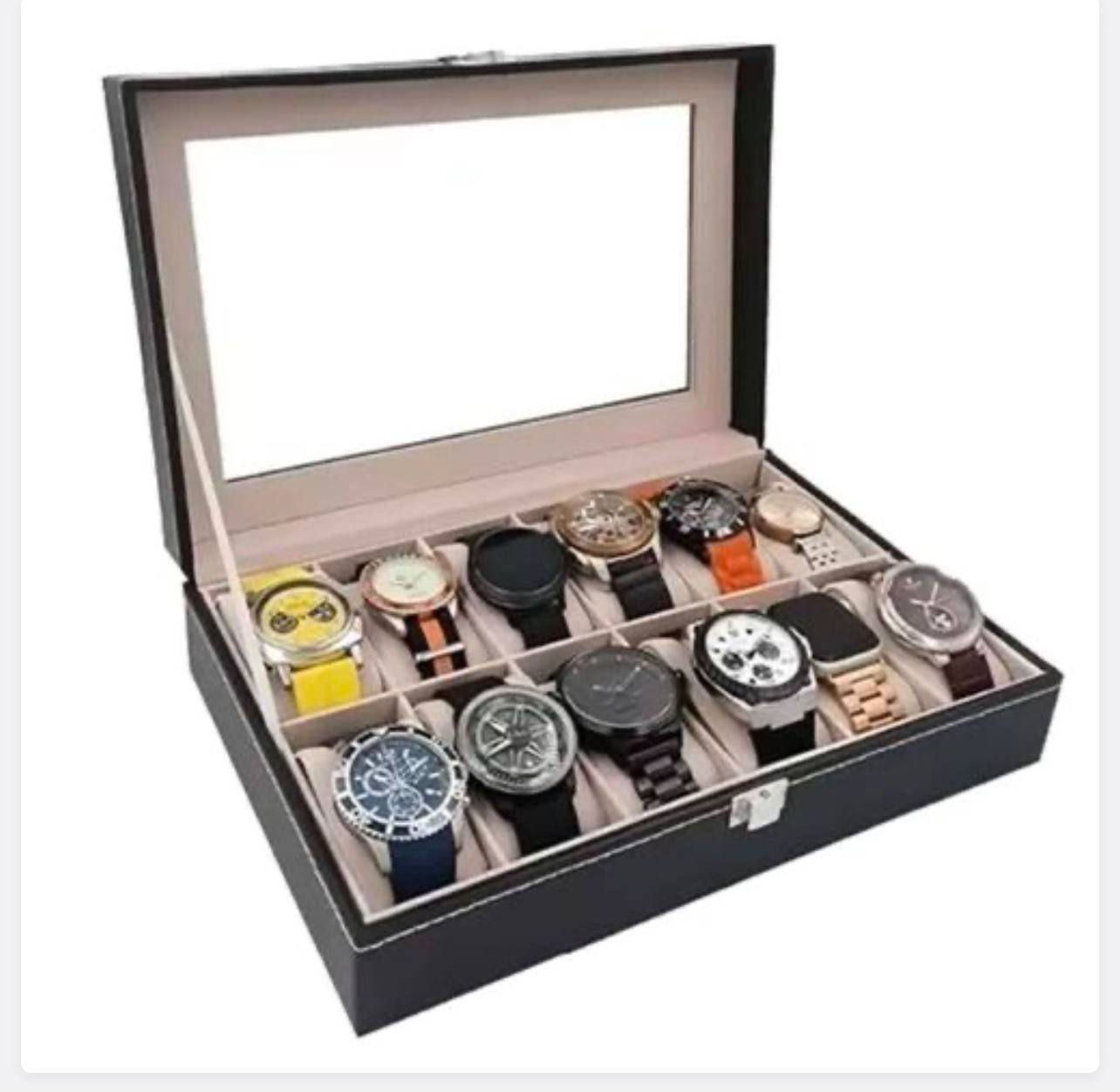 Black Leatherette Watch Display Box 12 Slot