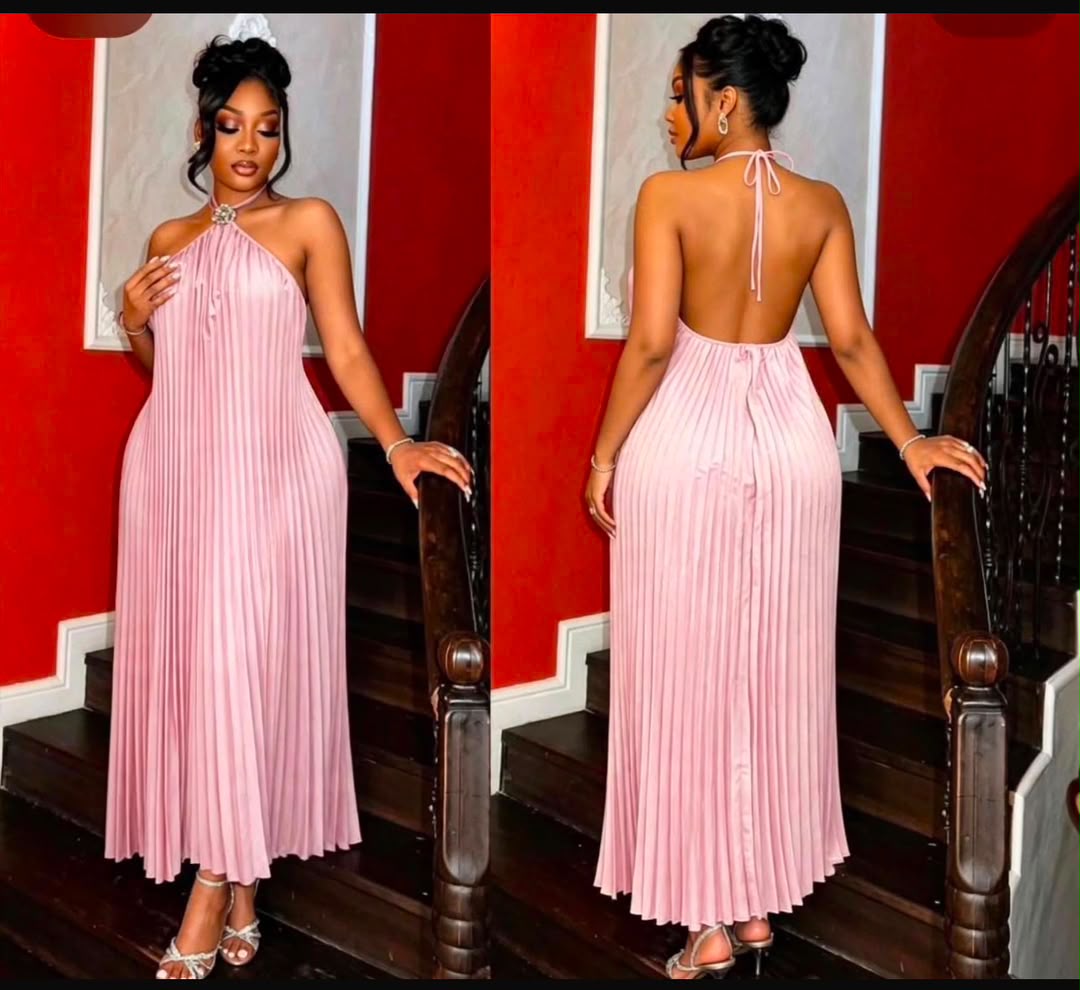 Elegant Pleated Halter Maxi Dress