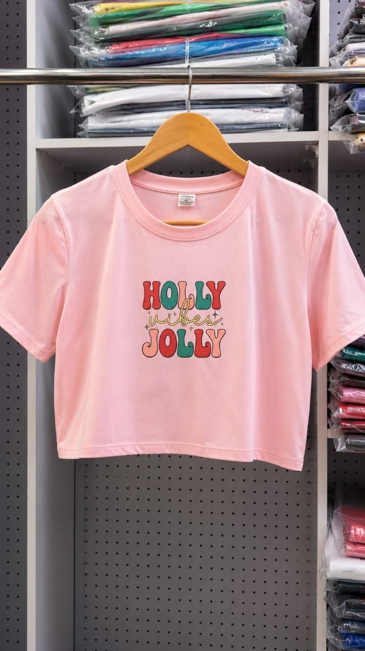 Pink Holly Vibes Jolly Crop Top for Ladies