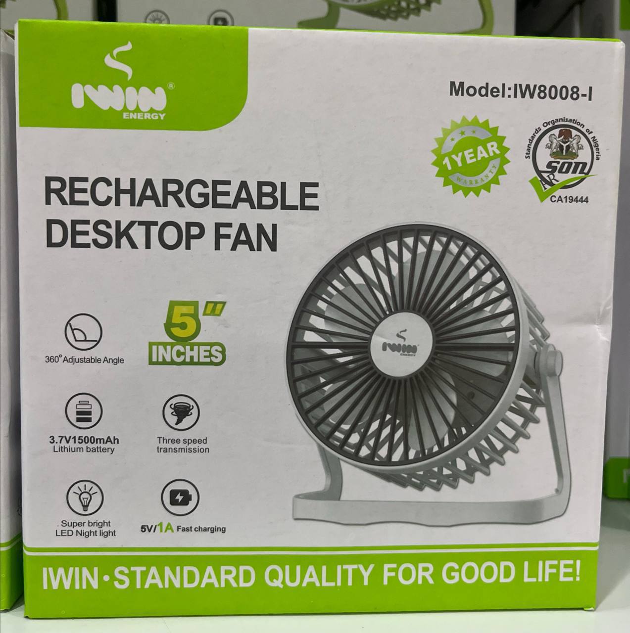 IWIN IW8008-1 Rechargeable 5-inch Desktop Fan