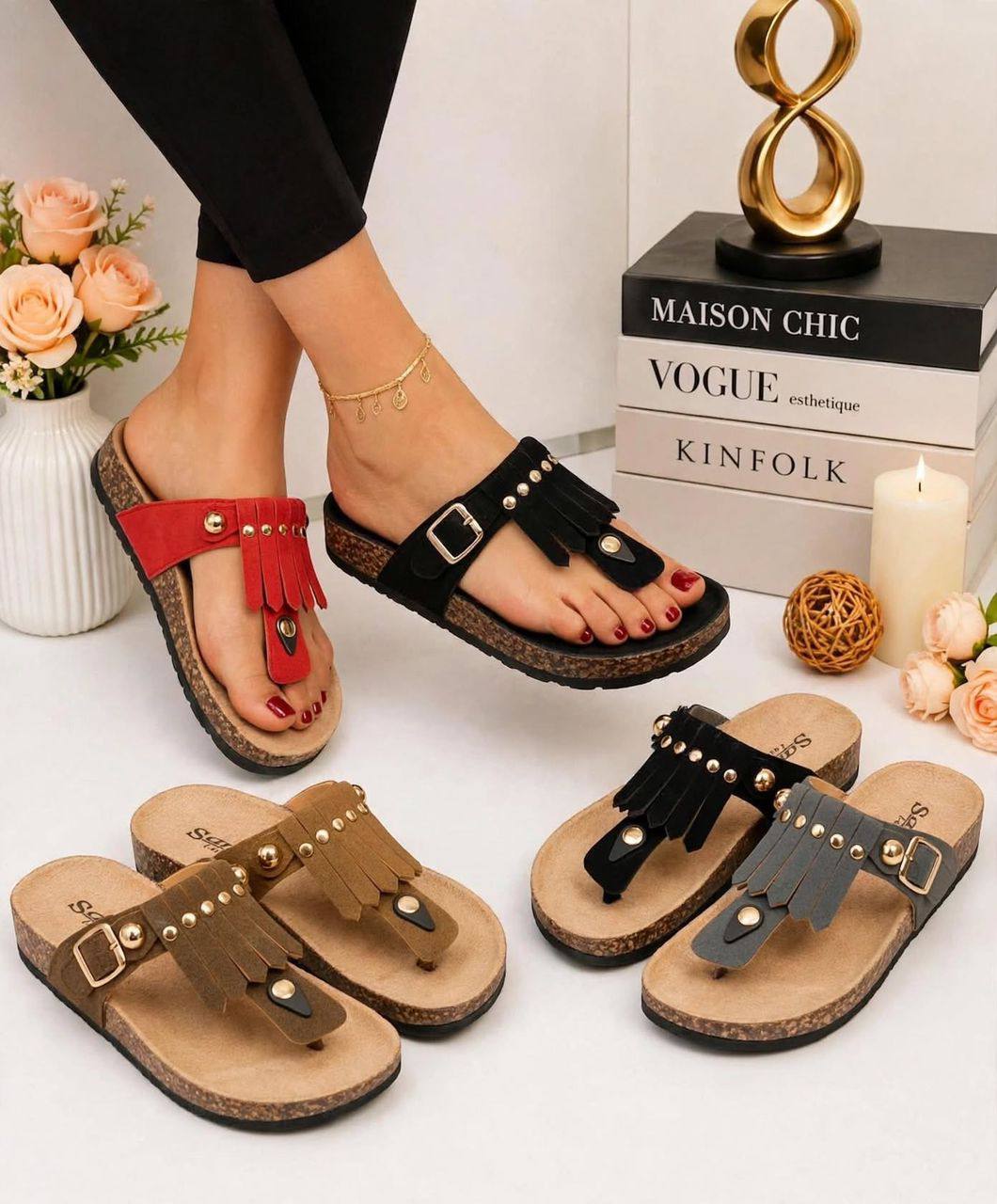 Chic Cork Sole Fringe Sandals