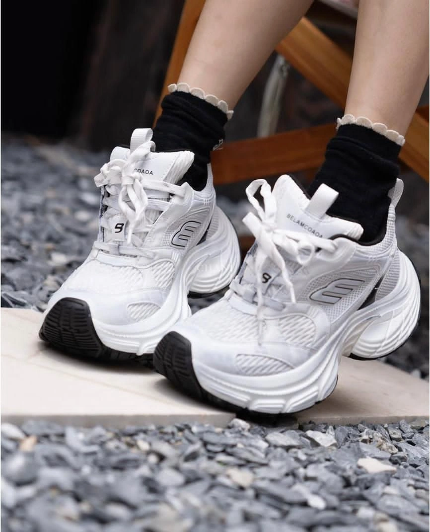 Stylish White Mesh Chunky Platform Sneakers