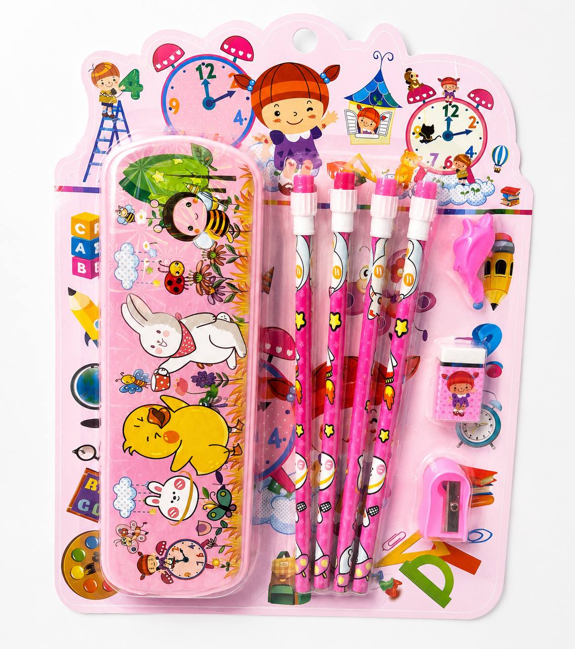 Cute Pink Kids' Stationery Set with Pencil Case