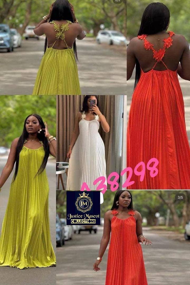 Pleated Maxi Dress with Floral Straps