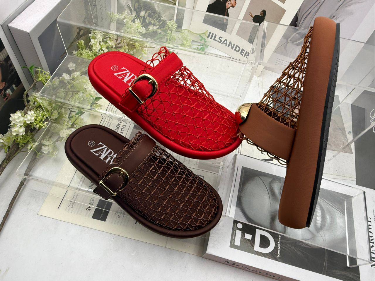ZARA Women's Net Design Mules - Red & Brown Pair — Flats & Loafers — for sale in Oyo