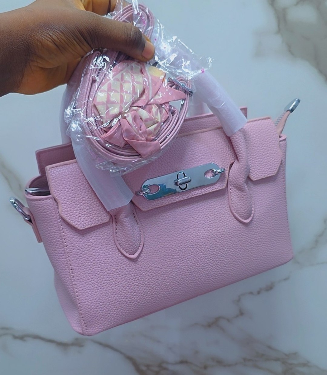 Chic Ladies Handbag with Strap - Pink/Blue/White/Tan