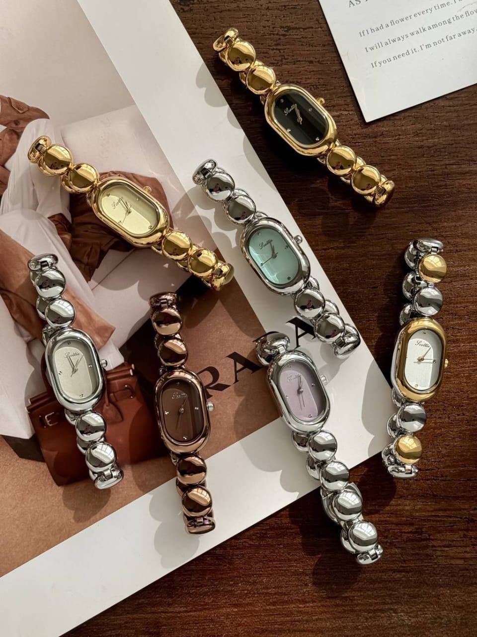 Seoalli Gold and Silver Bead Bracelet Watch