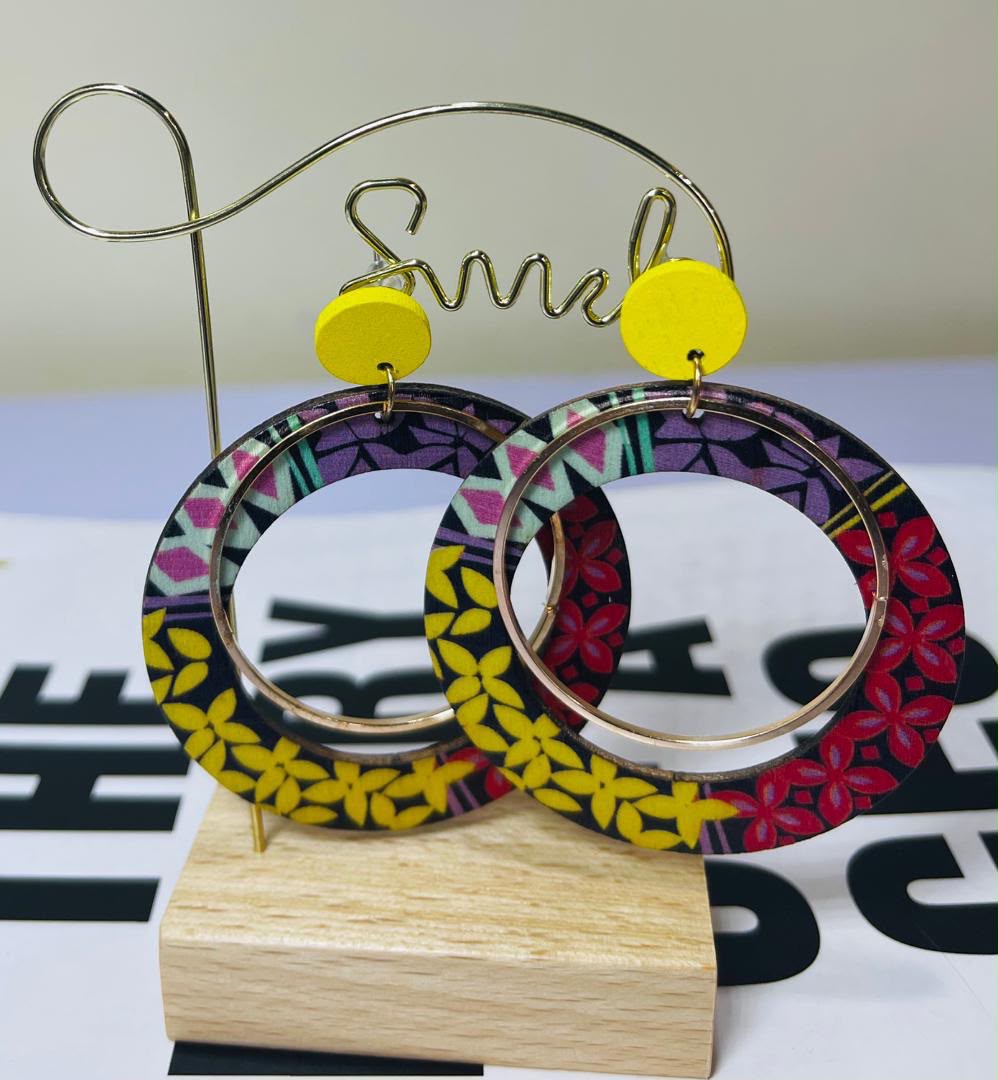 Vibrant African Print Wooden Hoop Earrings — Fashion — for sale in Oyo
