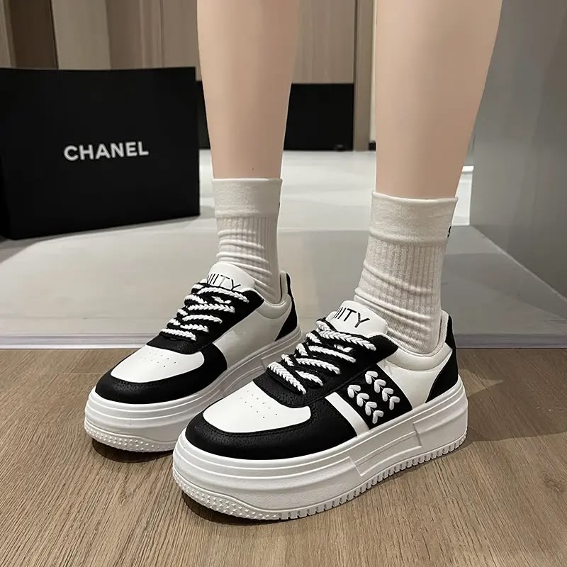 Unisex Black and White Platform Sneakers