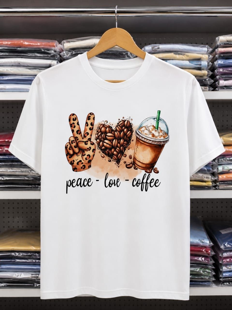 White "Peace Love Coffee" Graphic T-Shirt