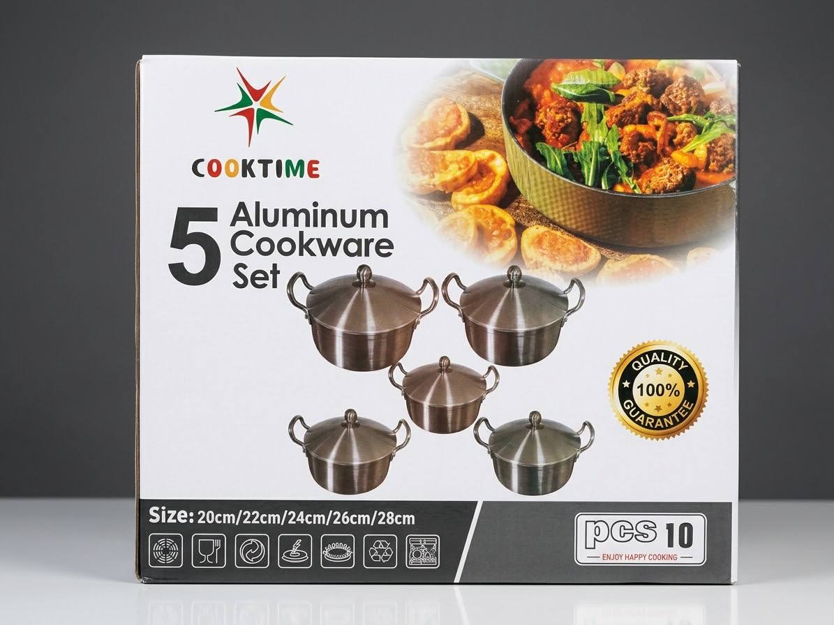COOKTIME 5-Piece Aluminum Cookware Set (10 Pcs Total) — Home & Kitchen — for sale in Oyo