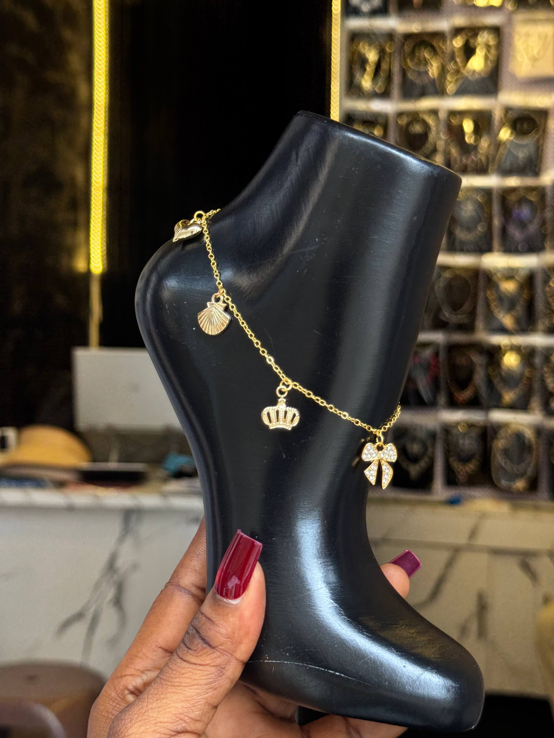 Fancy Gold-Tone Anklet with Cute Charms