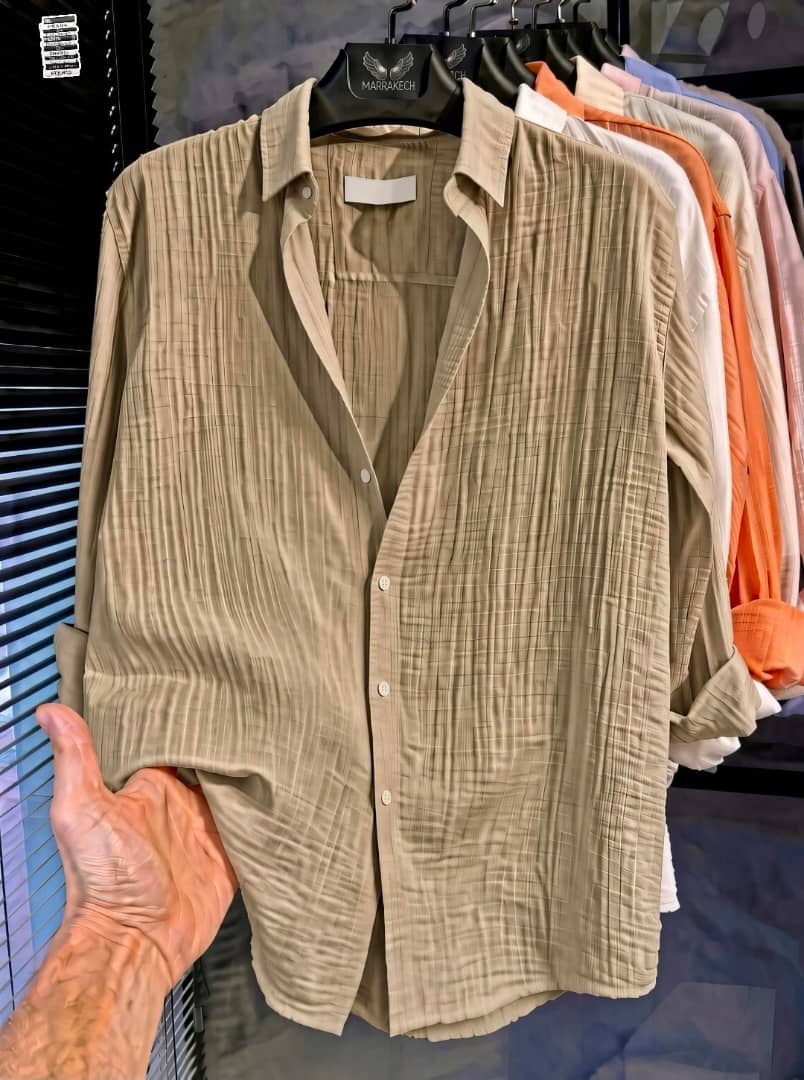 Men's Textured Crinkle Cotton Button-Up Shirt