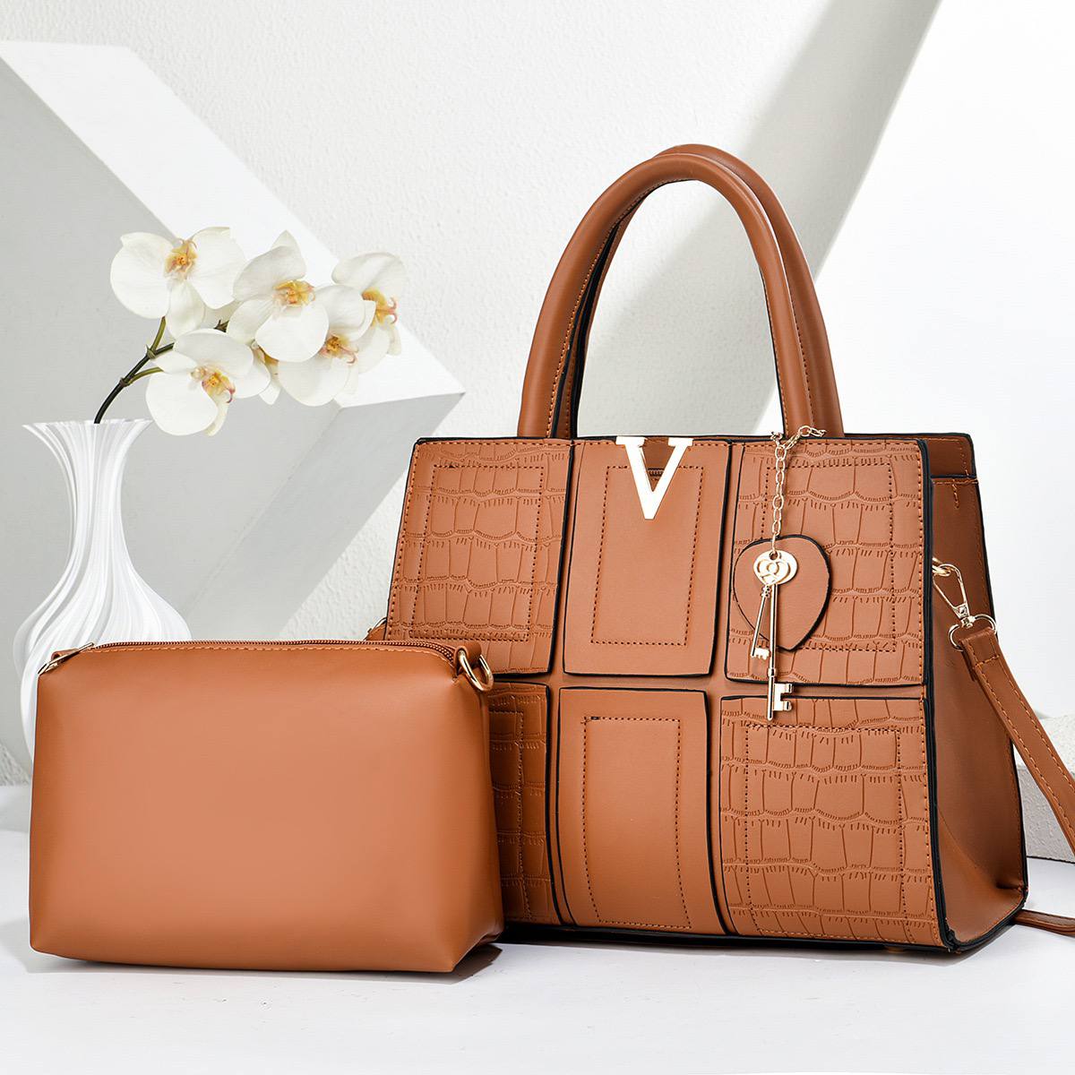 Stylish Croc-Pattern Handbag with Matching Pouch — Fashion — for sale in Lagos