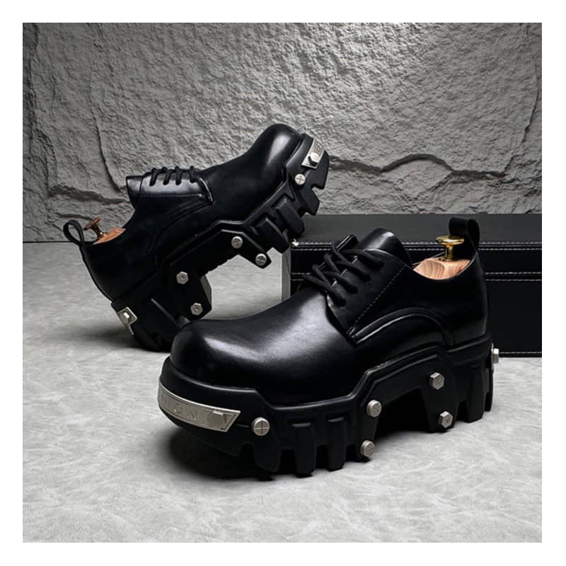 Black Chunky Platform Lace-Up Derby Shoes