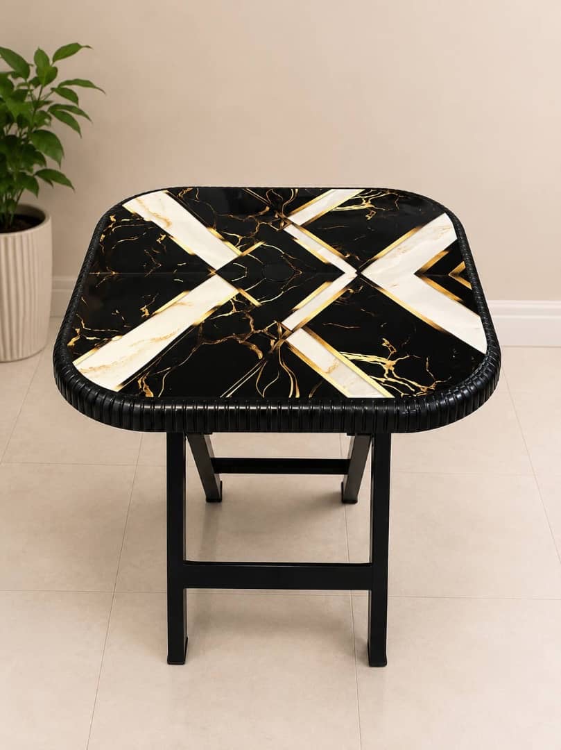 Collapsible Black End Table with Marble Pattern Top — Home & Kitchen — for sale in Oyo