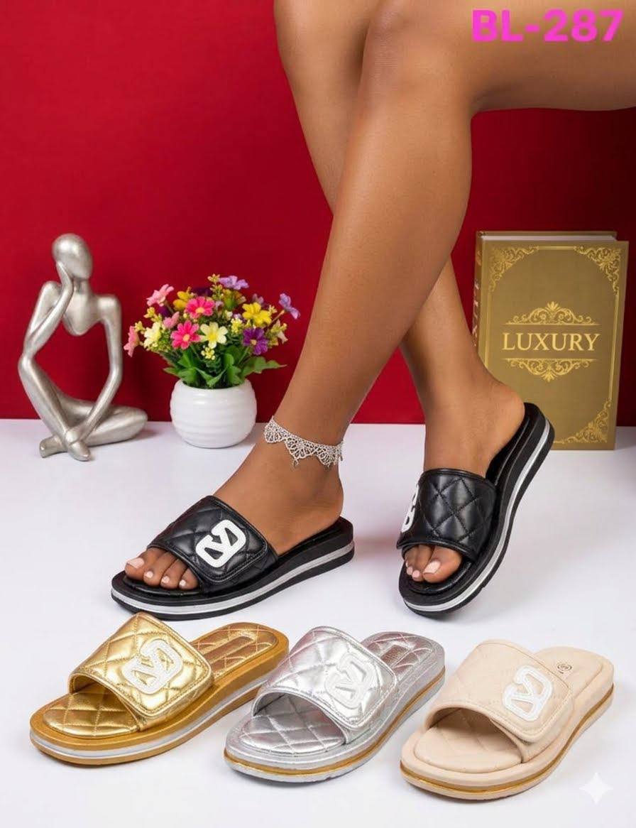 Stylish Quilted Slide Sandals - Black, Gold, Silver, Beige — Fashion — for sale in Oyo