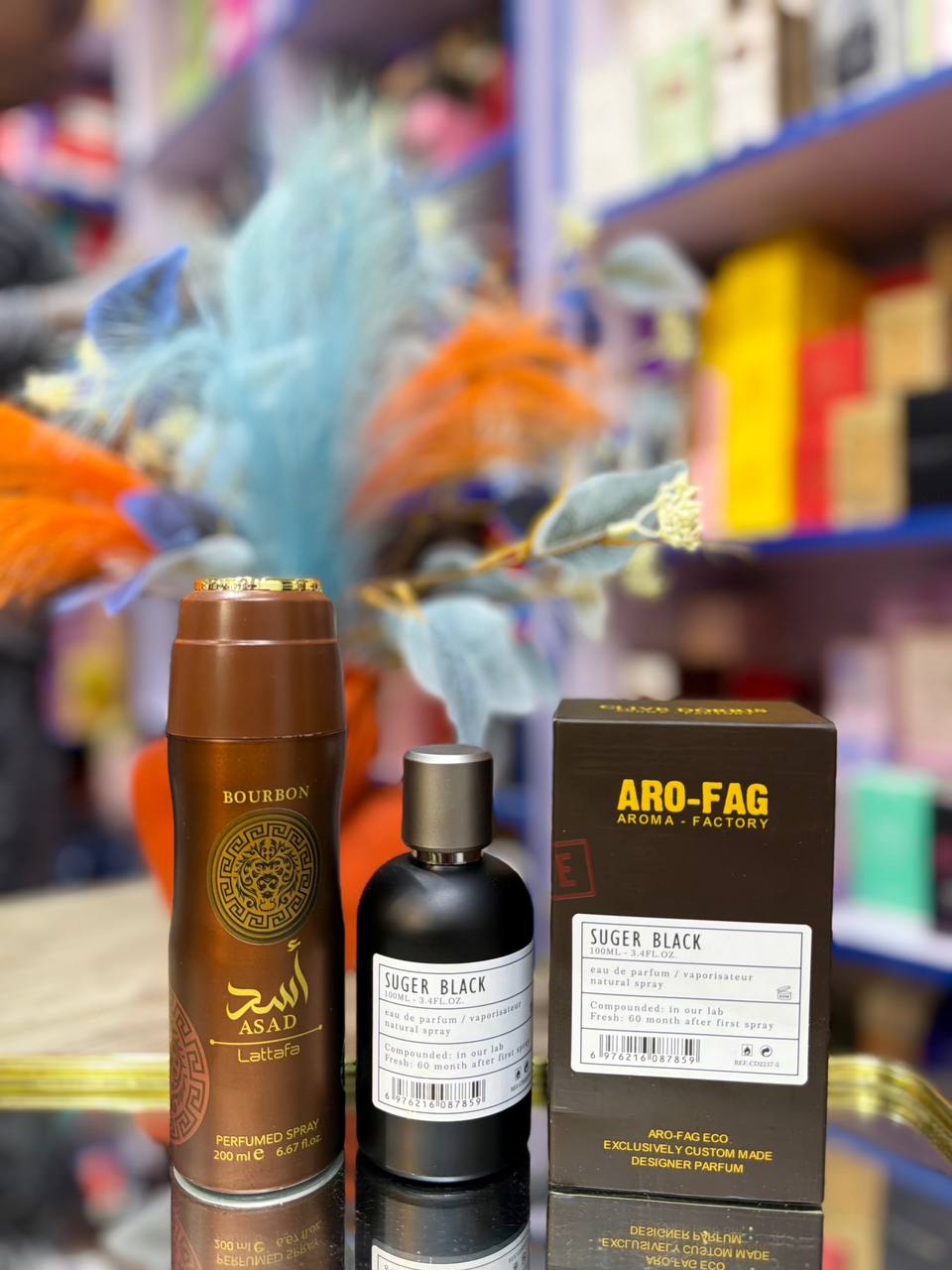 Lattafa Asad Bourbon & Aro-Fag Suger Black Perfume Set — Beauty & Personal Care — for sale in Oyo