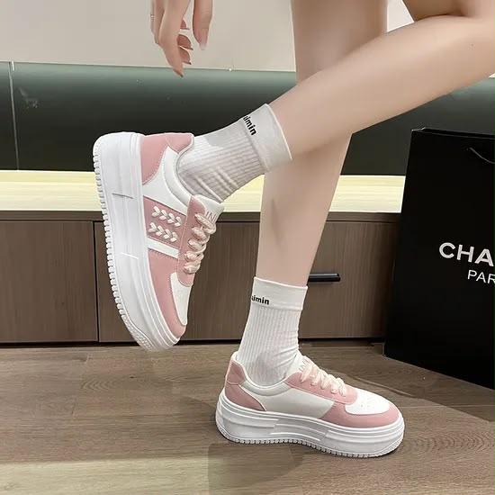 Women's Platform Sneakers - Pink & White
