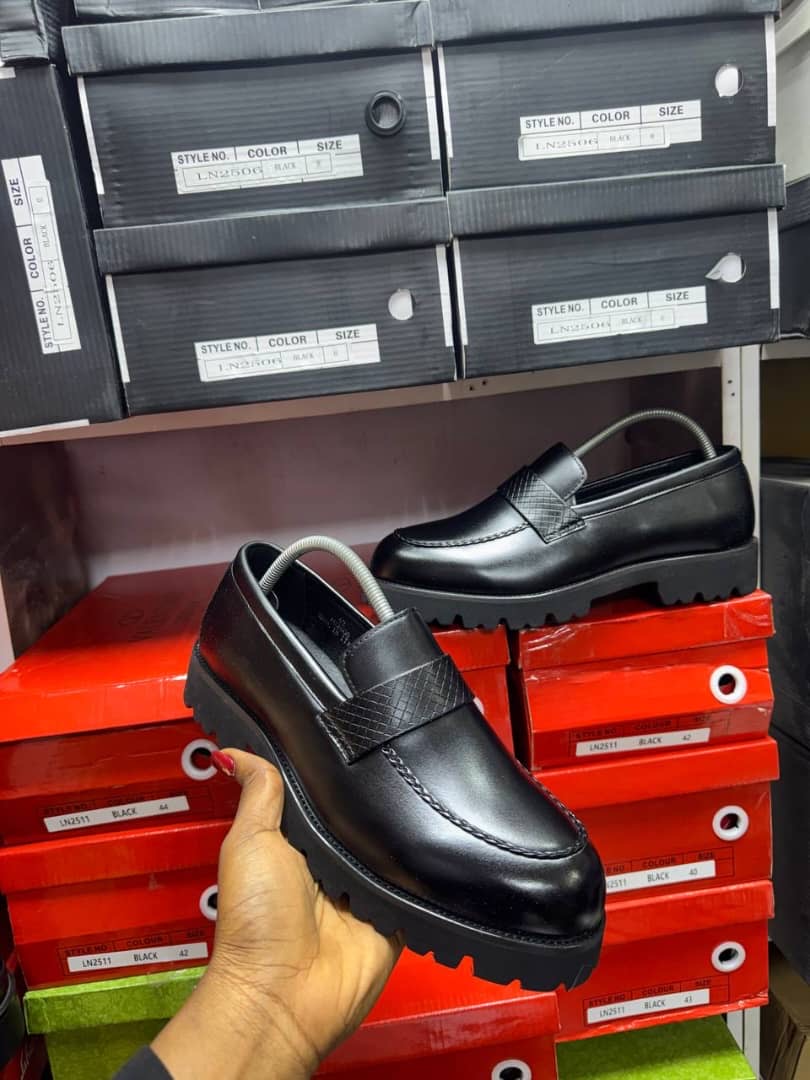 Black Leather Loafers with Lug Sole