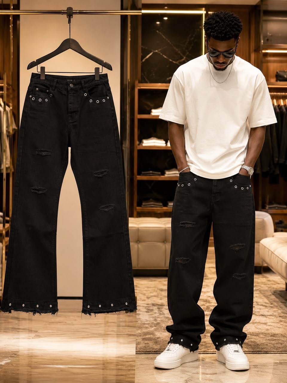 Black Baggy Distressed Jeans — Fashion — for sale in Oyo