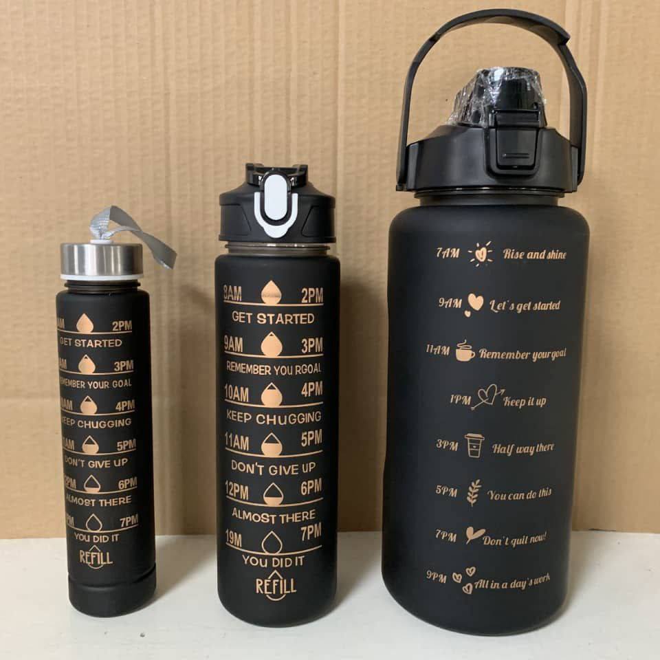 3-Pack Matte Black Motivational Water Bottles — Home & Kitchen — for sale in Oyo
