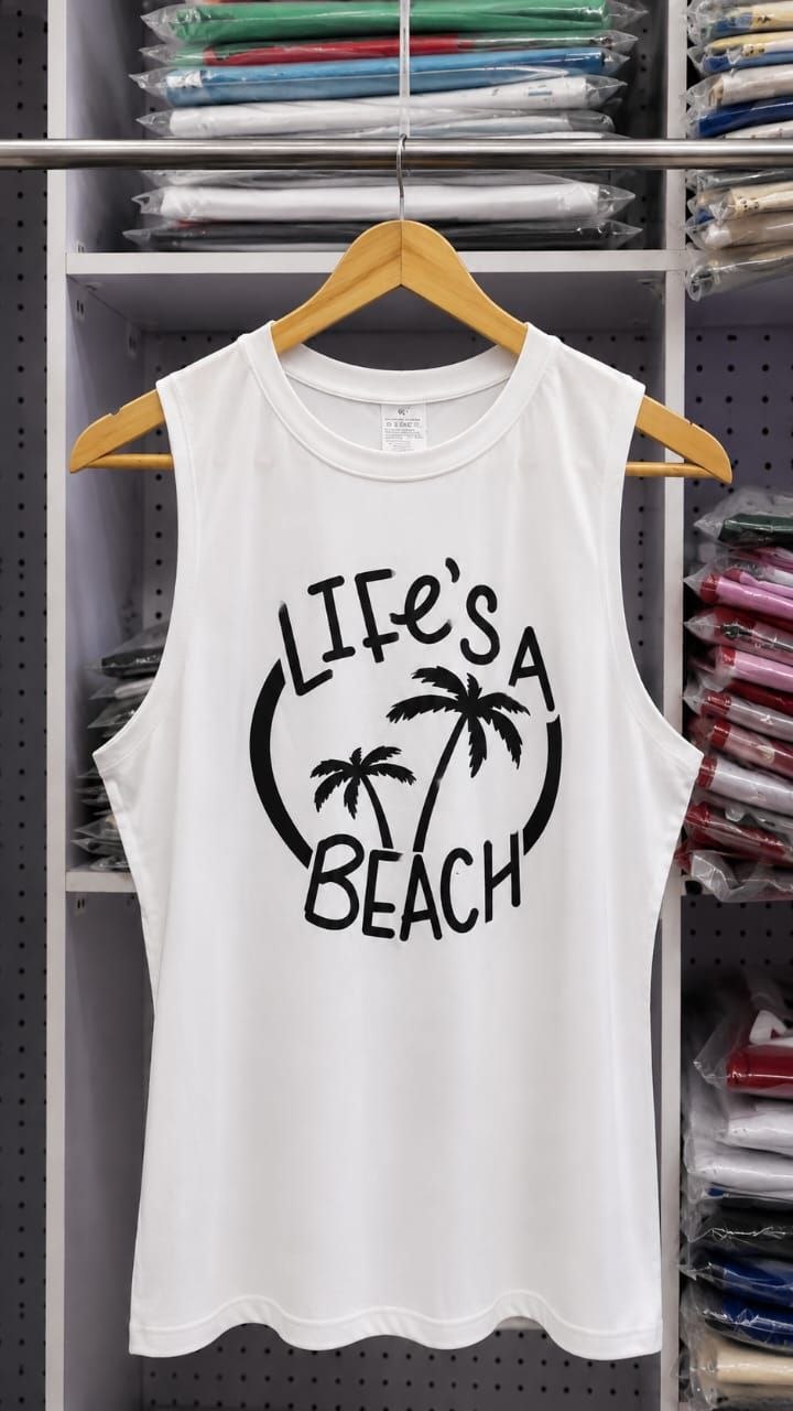 White "Life's a Beach" Sleeveless Tank Top