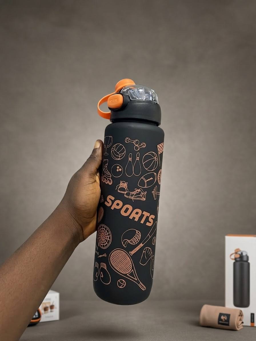 Black Sports Water Bottle with Orange Accents — Home & Kitchen — for sale in Oyo
