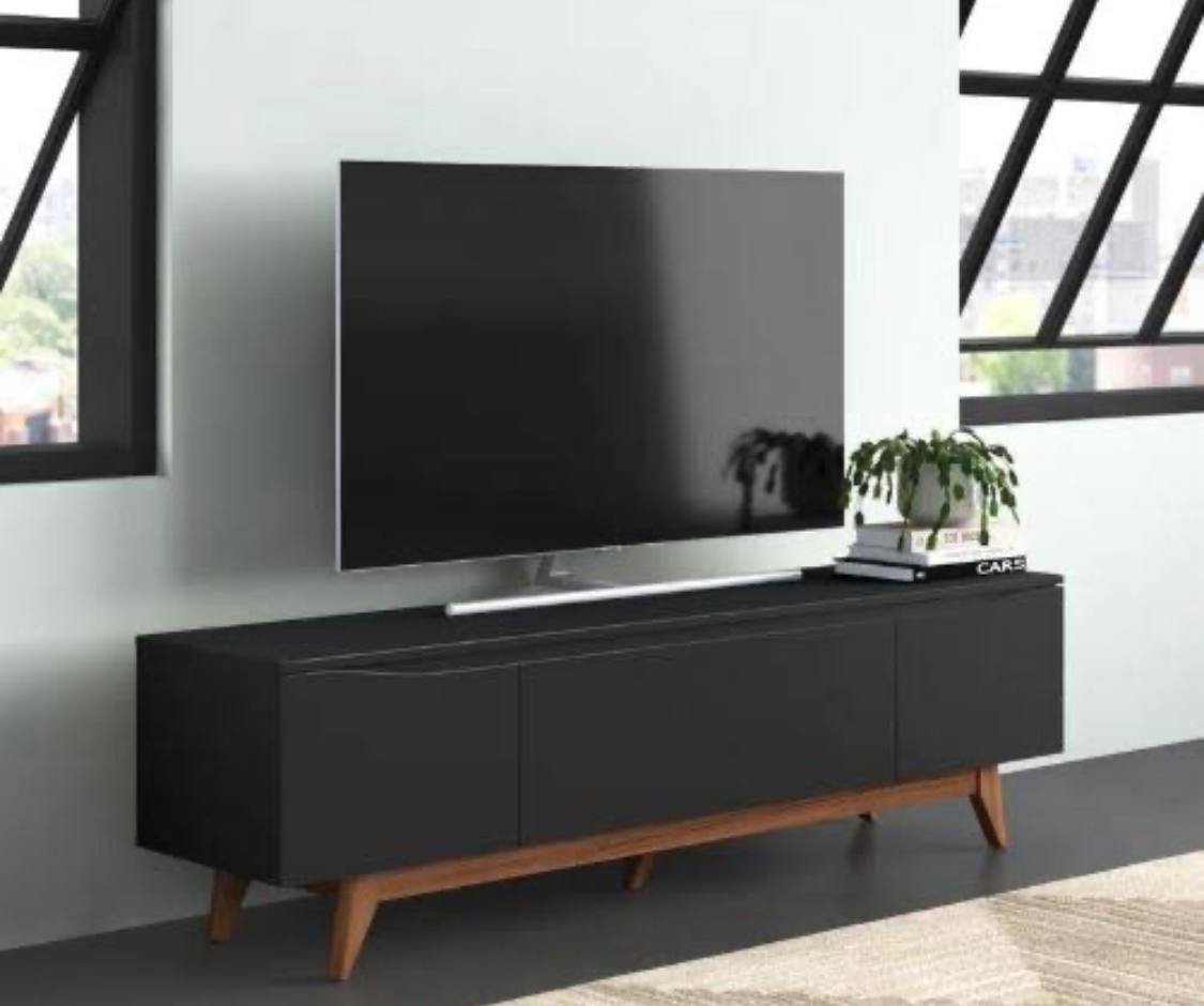 Modern Black TV Console with Wooden Legs — Home & Kitchen — for sale in Oyo