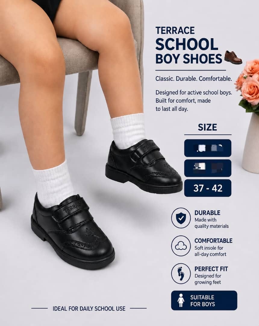 Terrace Black School Boy Shoes - Sizes 31-42