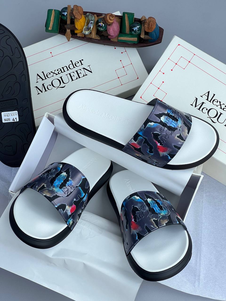 Alexander McQueen Oversized Hybrid Leather Strap Slides