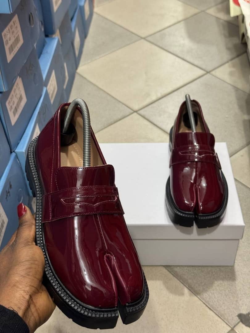 Burgundy Tabi Split-Toe Loafers