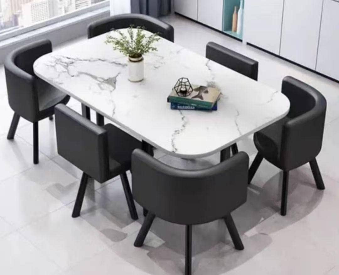 Modern 6-Seater Dining Set with Marble Top