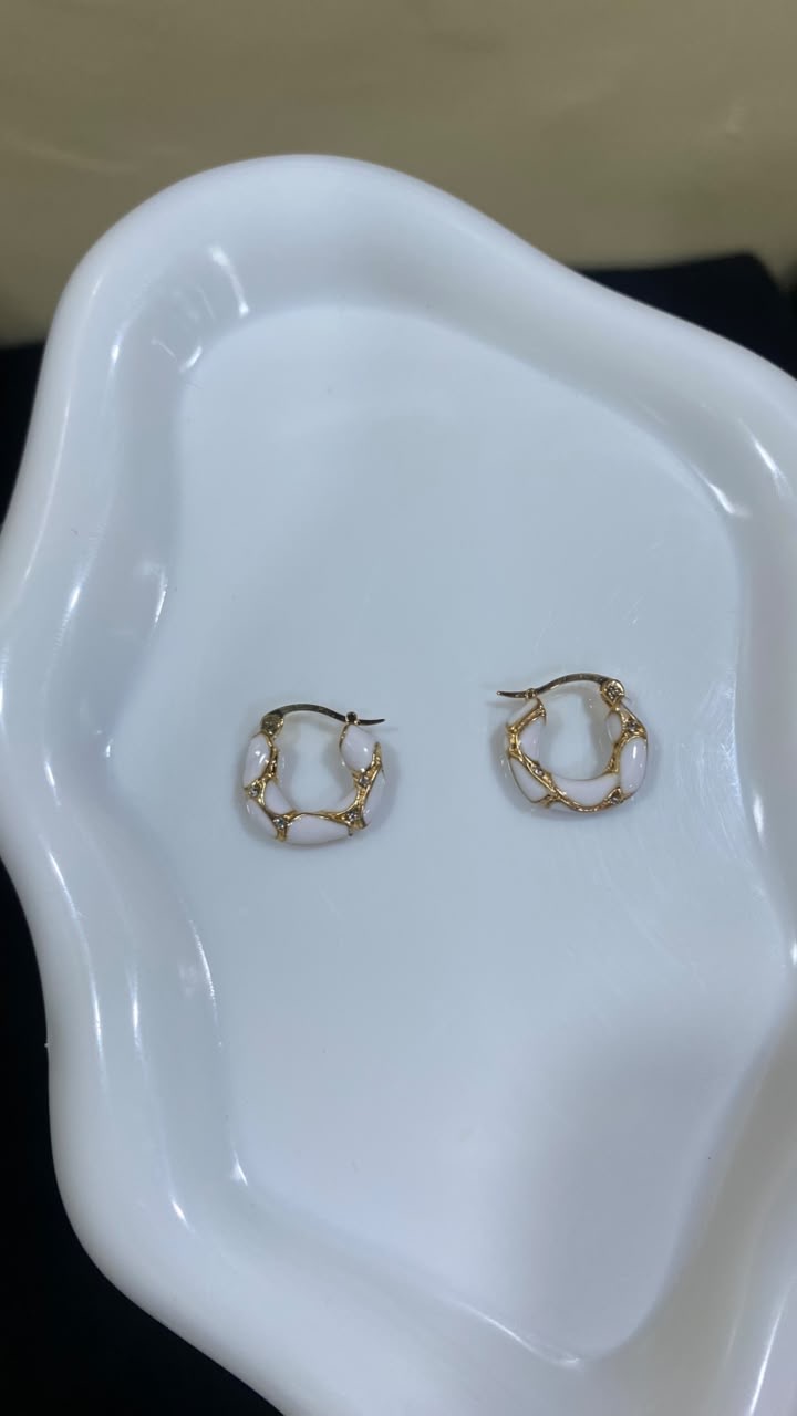 Chic Gold & White Enamel Hoop Earrings — Fashion — for sale in Oyo