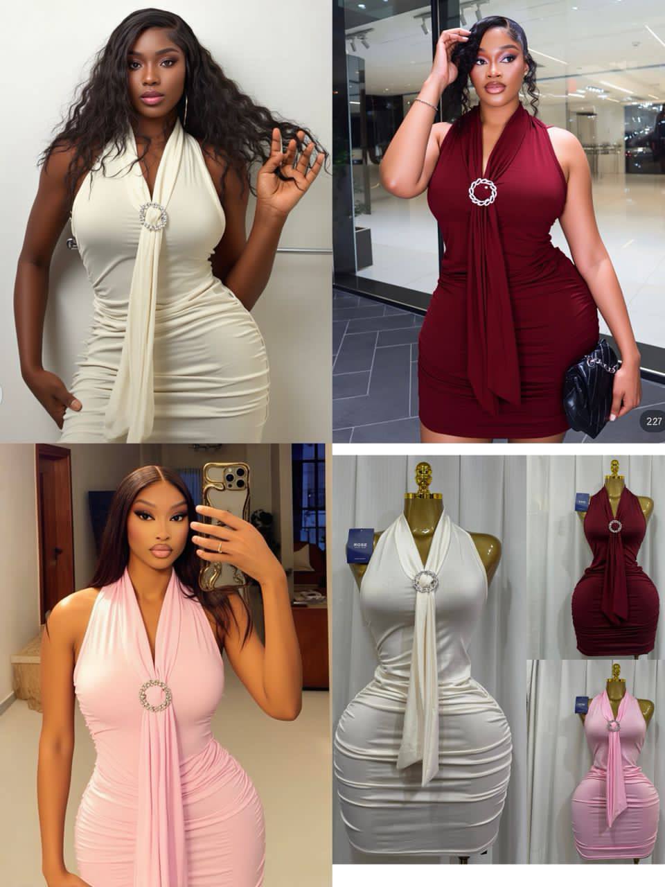 Elegant Halter Neck Ruched Bodycon Mini Dress — Fashion — for sale in Oyo