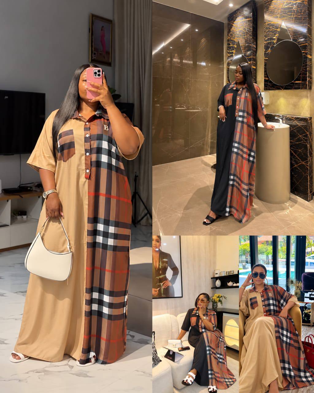 Stylish Plaid Panel Maxi Shirt Dress — Fashion — for sale in Oyo