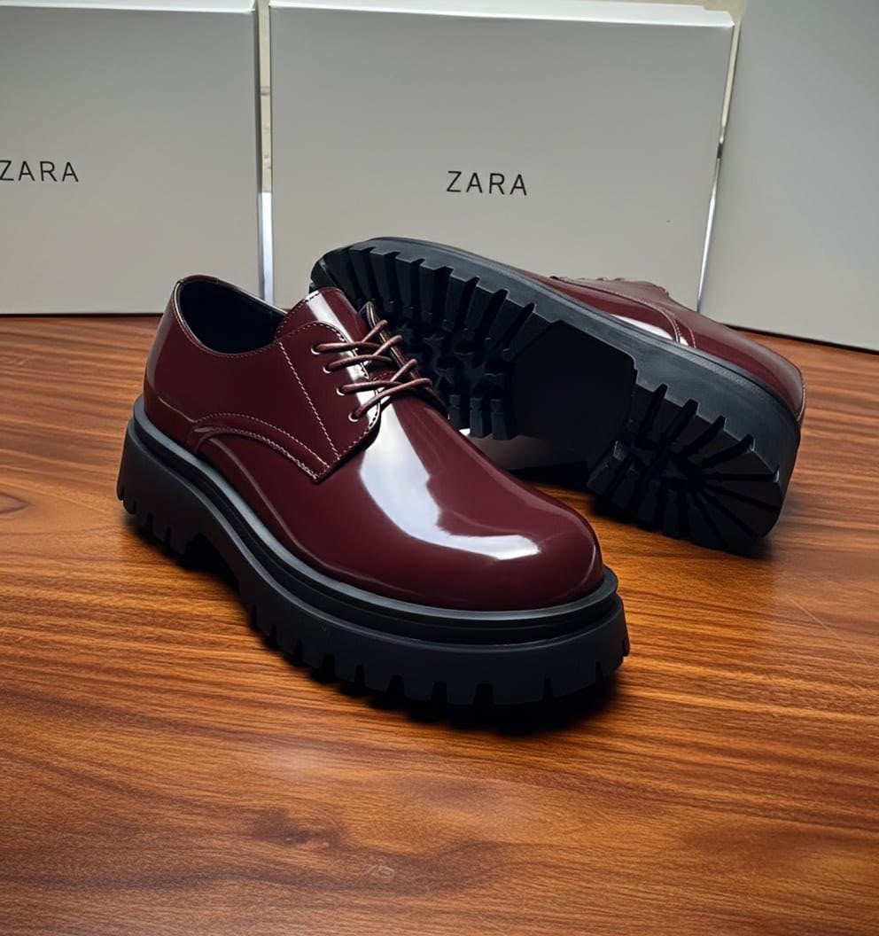 Zara Burgundy Platform Derby Shoes