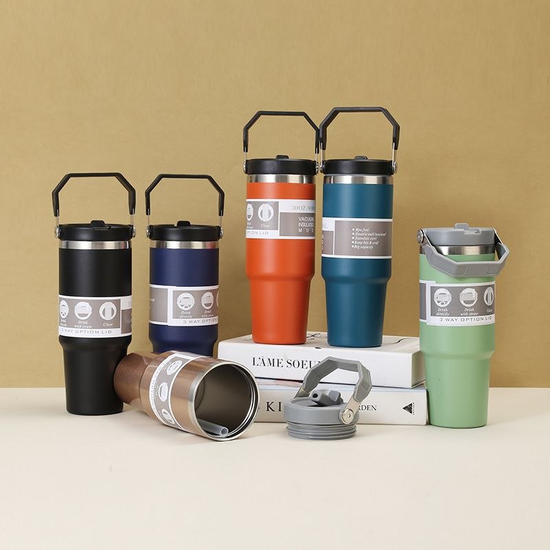 Insulated Travel Tumbler with Handle and 2-Way Lid