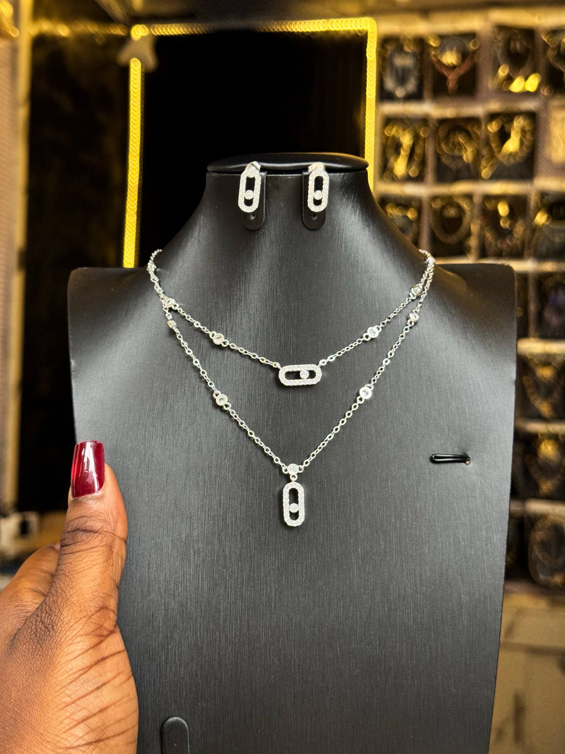 Sparkling Silver-toned Necklace and Earring Set