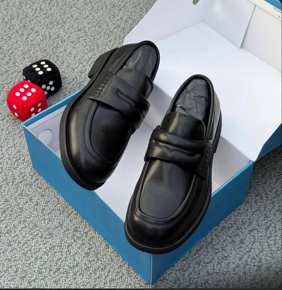 Black Leather Penny Loafer Shoes