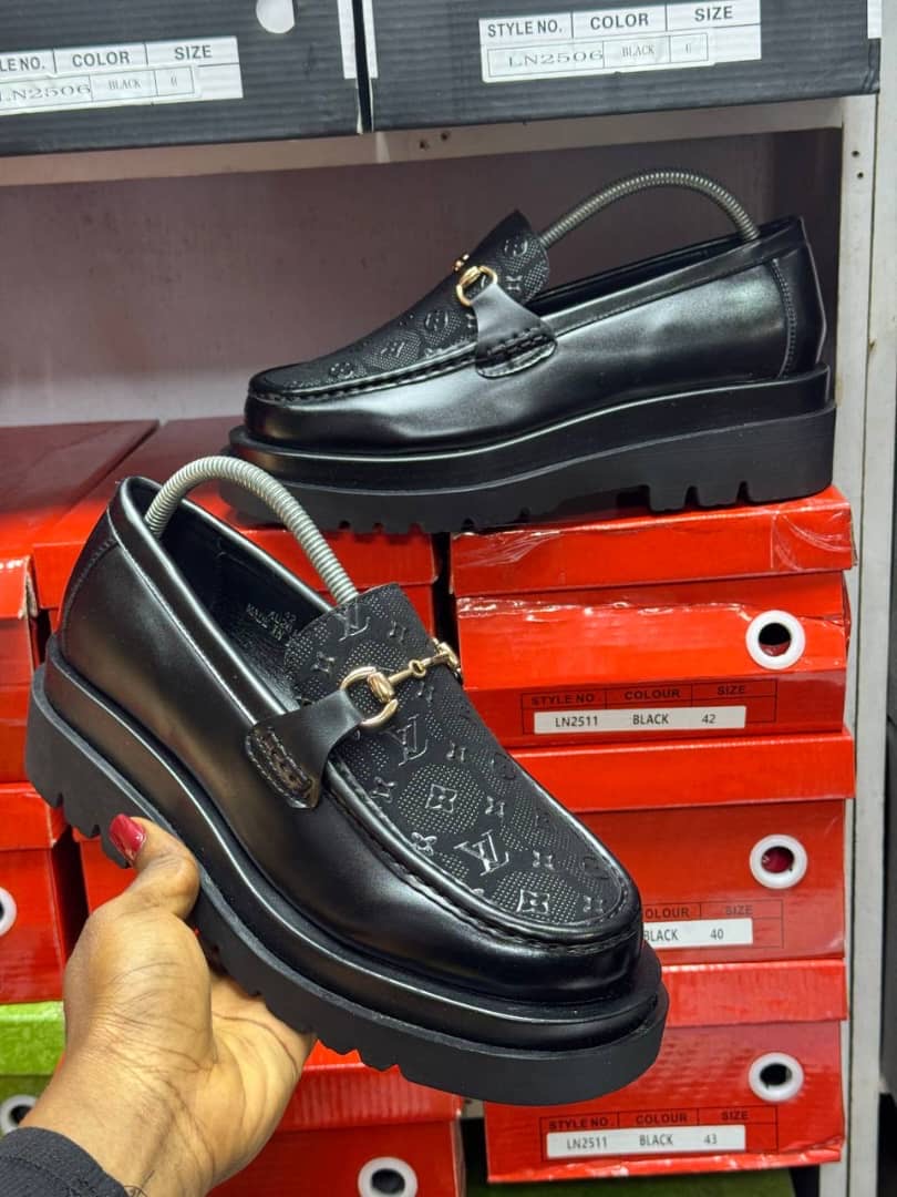 Black Platform Loafers with Gold Chain Detail