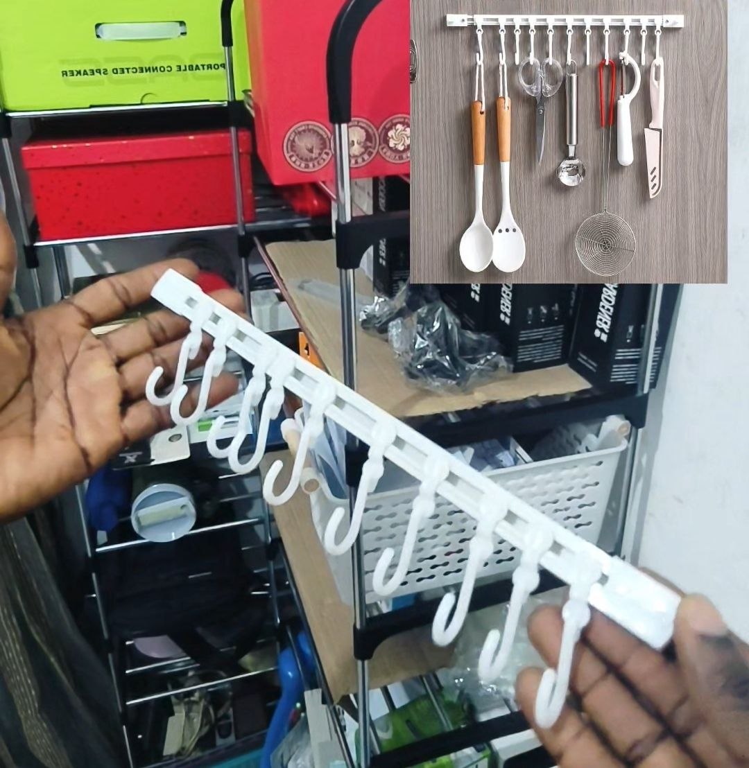 Kitchen Wall Organizer Rack with 8 Sliding Hooks