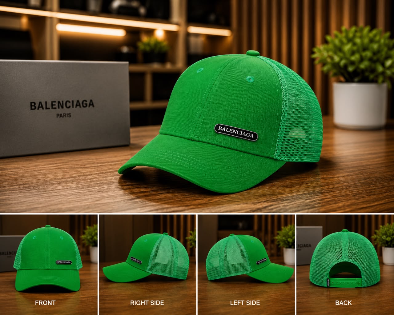 Balenciaga Green Trucker Hat with Logo